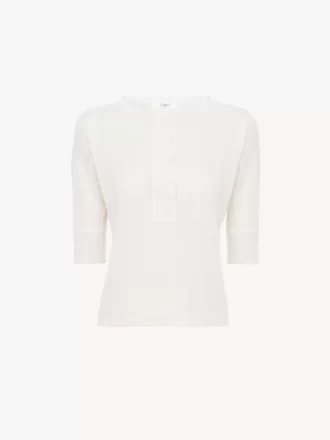 Chemise Henley à manches courtes en tricot de lin et soie