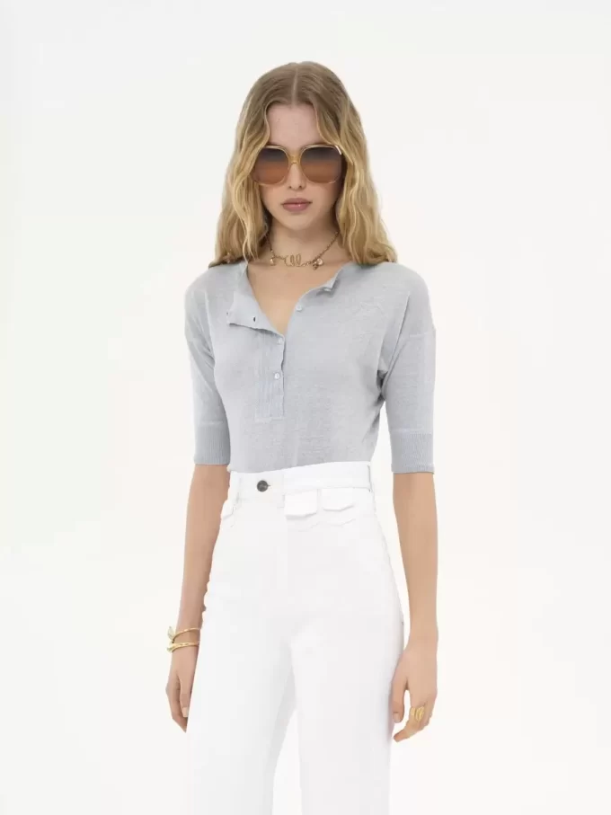Chemise Henley à manches courtes en tricot de lin et soie Chemise Henley à manches courtes en tricot de lin et soie