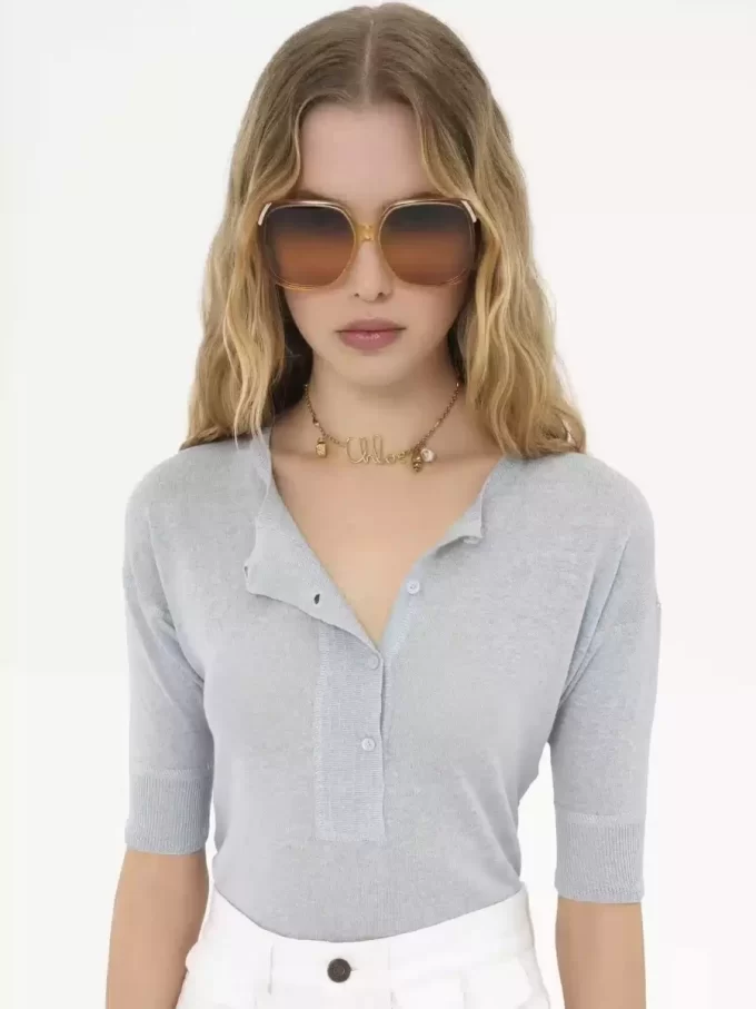Chemise Henley à manches courtes en tricot de lin et soie Chemise Henley à manches courtes en tricot de lin et soie