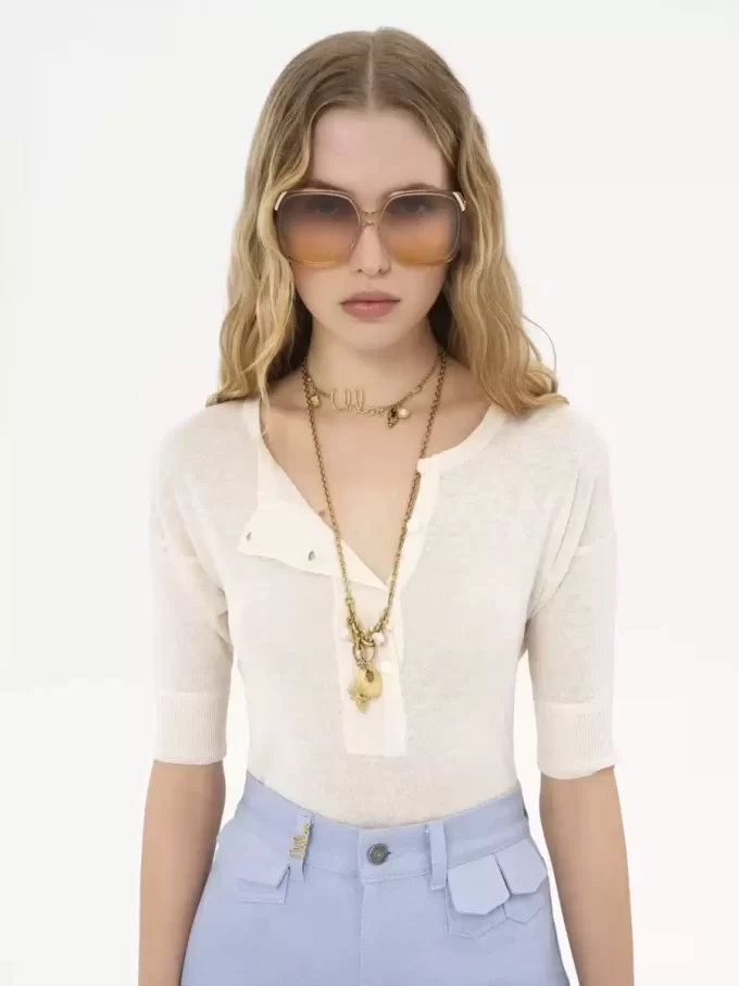 Chemise Henley à manches courtes en tricot de lin et soie Chemise Henley à manches courtes en tricot de lin et soie