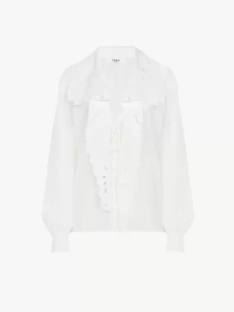 Chemise lavallière brodée en popeline de coton