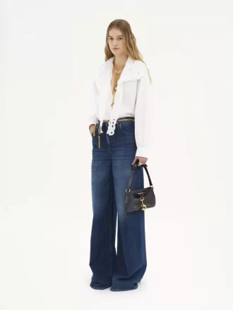 Chemise lavallière brodée en popeline de coton