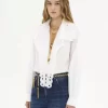 Chemise lavallière brodée en popeline de coton Chemise lavallière brodée en popeline de coton
