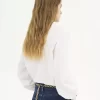 Chemise lavallière brodée en popeline de coton Chemise lavallière brodée en popeline de coton