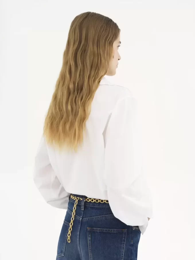 Chemise lavallière brodée en popeline de coton Chemise lavallière brodée en popeline de coton