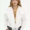 Chemise lavallière brodée en popeline de coton Chemise lavallière brodée en popeline de coton