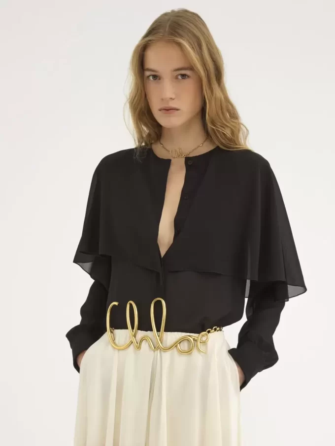 Chemisier cape en georgette de soie Chemisier cape en georgette de soie