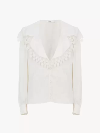 Chemisier à col maxi en jacquard de soie et dentelle