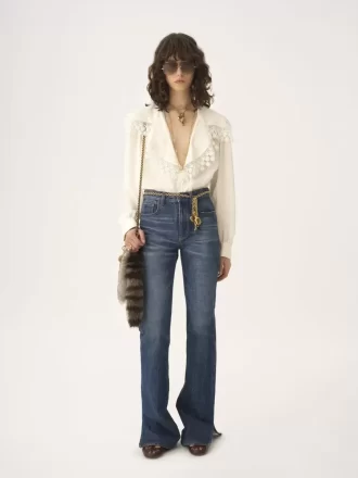 Chemisier à col maxi en jacquard de soie et dentelle