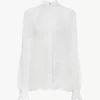 Chemisier froncé en mousseline de soie et dentelle Chemisier froncé en mousseline de soie et dentelle