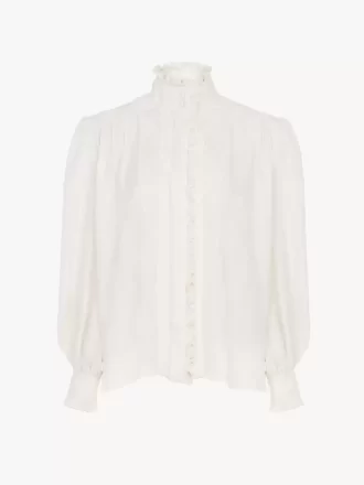 Chemisier oversize à volants en jacquard de soie
