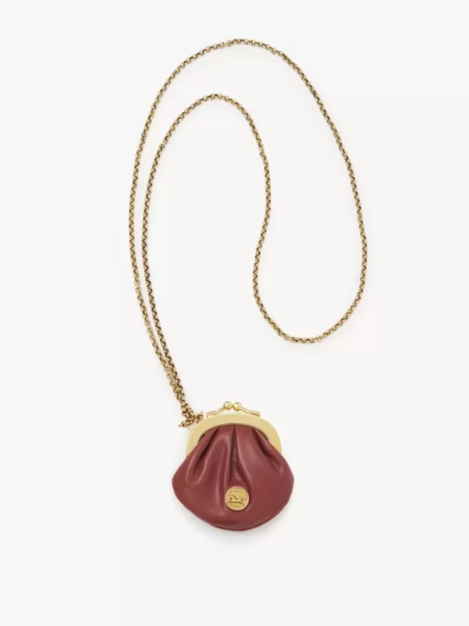 Collier porte-monnaie Micro Horse Medal en cuir grainé