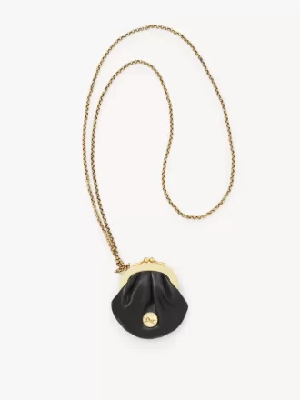 Collier porte-monnaie Micro Horse Medal en cuir grainé
