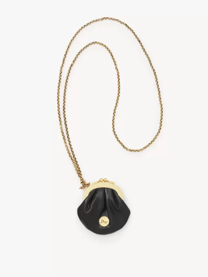 Collier porte-monnaie Micro Horse Medal en cuir grainé