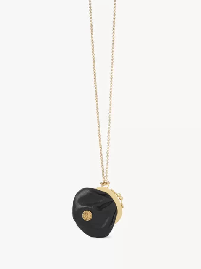Collier porte-monnaie Micro Horse Medal en cuir grainé