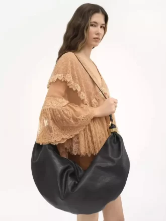 Grand sac hobo bracelet en cuir grainé