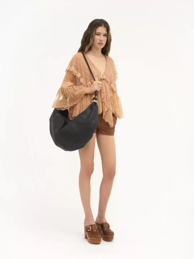 Grand sac hobo bracelet en cuir grainé