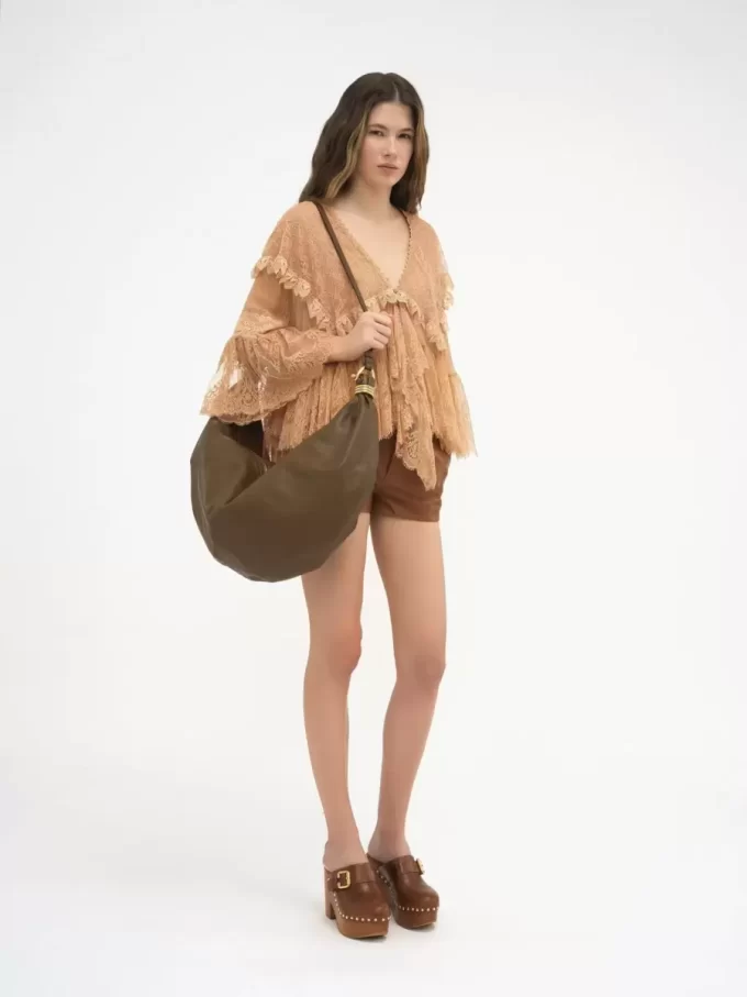 Grand sac hobo bracelet en cuir grainé