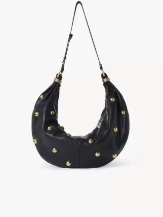 Grand sac hobo bracelet en cuir grainé avec clous