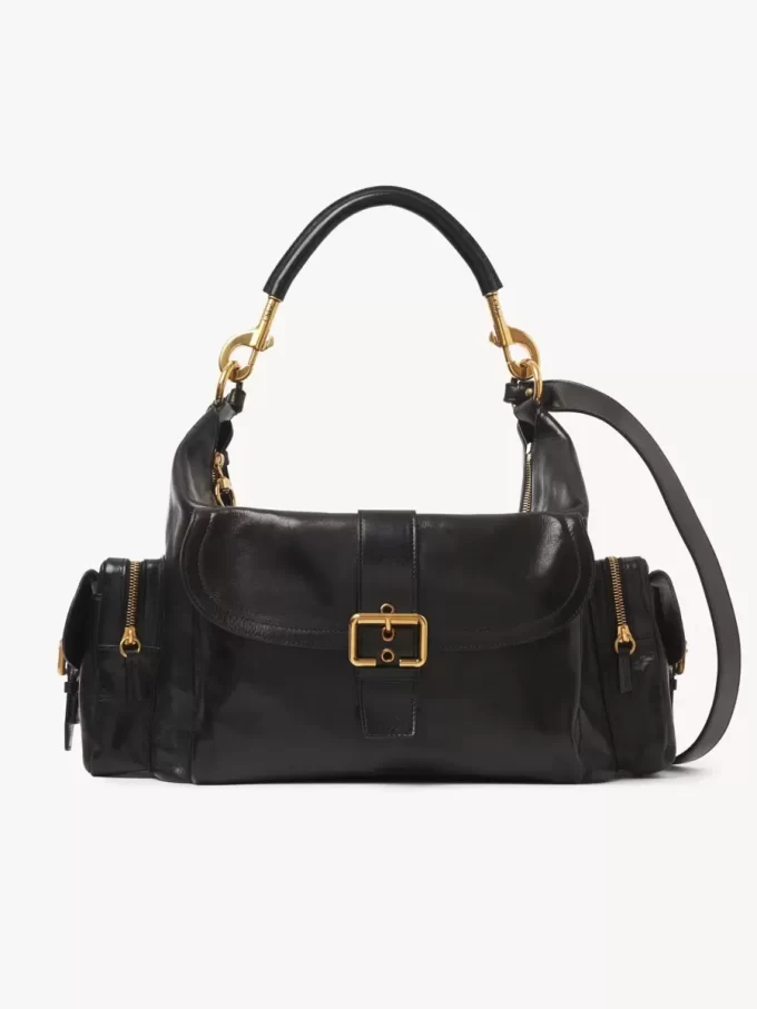 Grand sac photo en cuir brillant