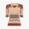 Haut ajusté à manches coudées avec logo en tricot de coton Haut ajusté à manches coudées avec logo en tricot de coton