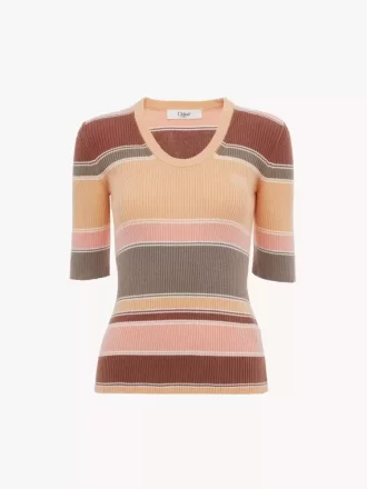 Haut ajusté à manches coudées avec logo en tricot de coton