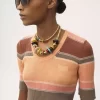 Haut ajusté à manches coudées avec logo en tricot de coton Haut ajusté à manches coudées avec logo en tricot de coton