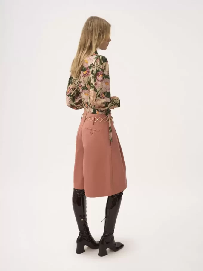 Haut boutonné à col montant en jersey de laine