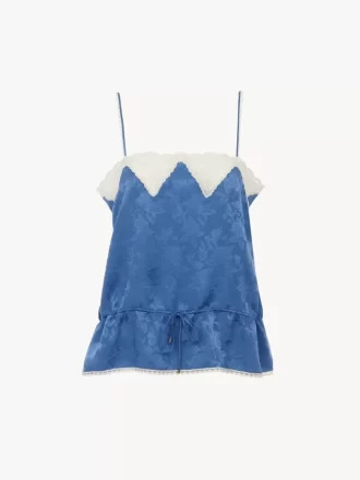 Haut caraco à cordon de serrage en jacquard de soie et dentelle
