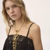 Haut caraco à cordon de serrage en jacquard de soie et dentelle