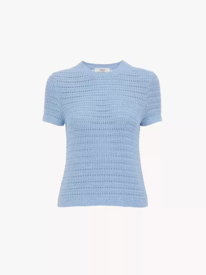 Haut à col rond avec logo en maille crochetée de coton
