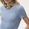 Haut à col rond avec logo en maille crochetée de coton
