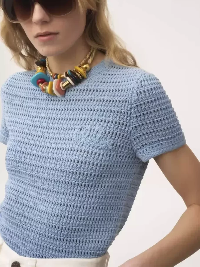 Haut à col rond avec logo en maille crochetée de coton