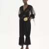 Pantalon court fluide en charmeuse de soie et dentelle Pantalon court fluide en charmeuse de soie et dentelle