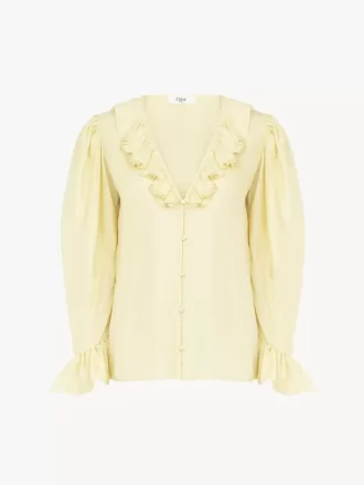 Haut à volants col V en soie habotai