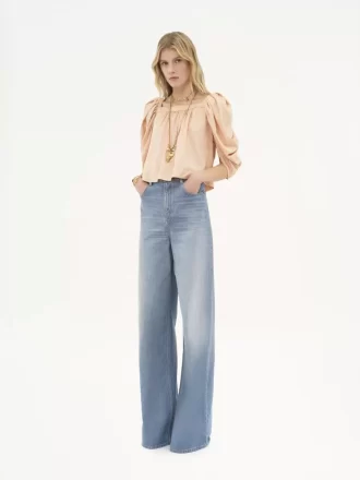 Jean large taille haute en denim