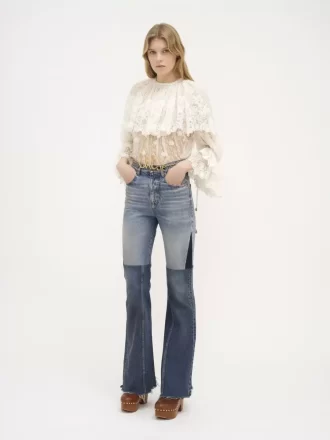 Jean patchwork évasé en denim