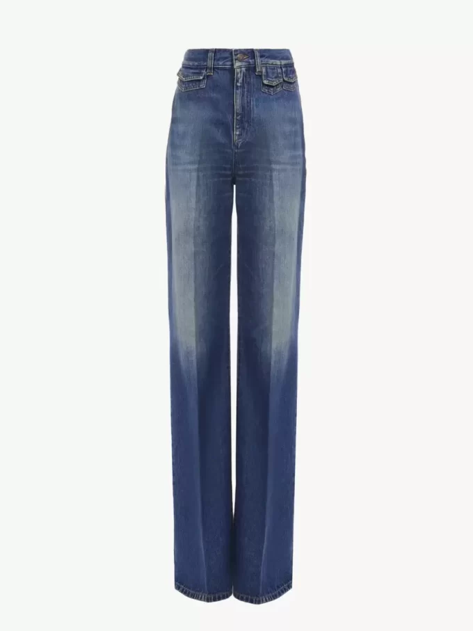 Jean évasé taille haute en denim