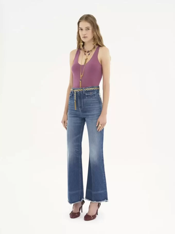 Jean évasé taille haute en denim
