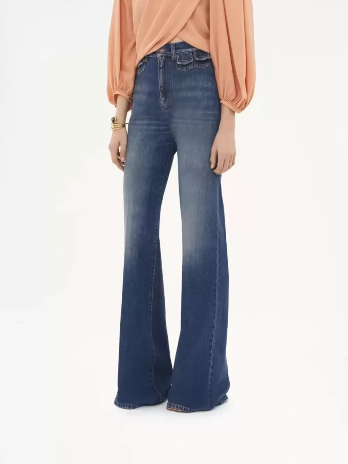 Jean évasé taille haute en denim