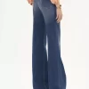 Jean évasé taille haute en denim