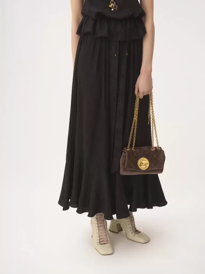 Jupe midi froncée en jacquard de soie Jupe midi froncée en jacquard de soie