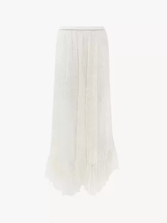 Jupe midi à volants en jacquard de dentelle florale