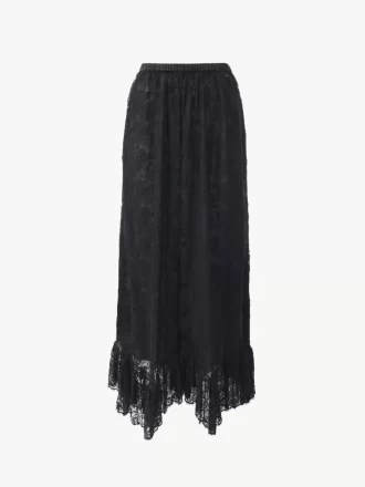 Jupe midi à volants en jacquard de dentelle florale