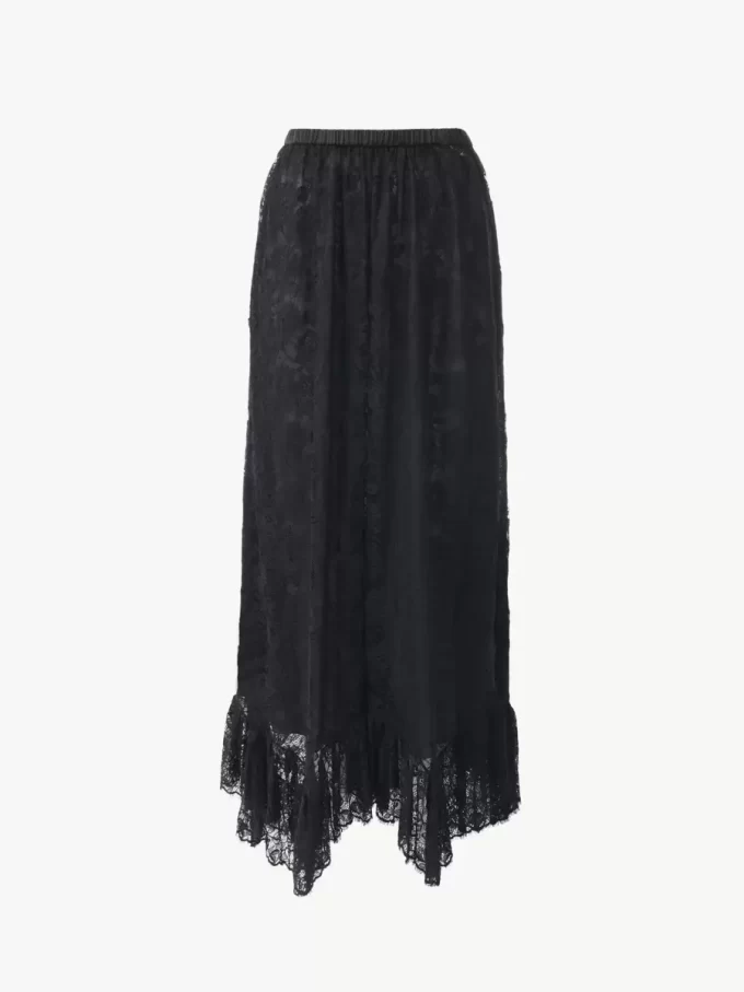 Jupe midi à volants en jacquard de dentelle florale