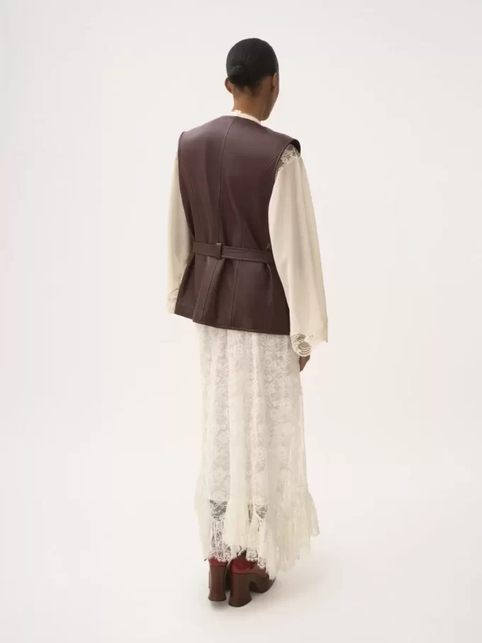 Jupe midi à volants en jacquard de dentelle florale