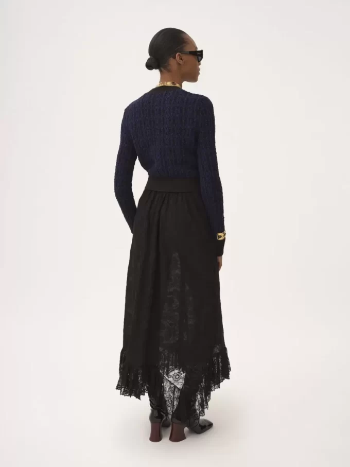 Jupe midi à volants en jacquard de dentelle florale