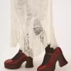 Jupe midi à volants en jacquard de dentelle florale