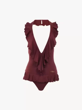Maillot de bain une pièce à volants et col en V