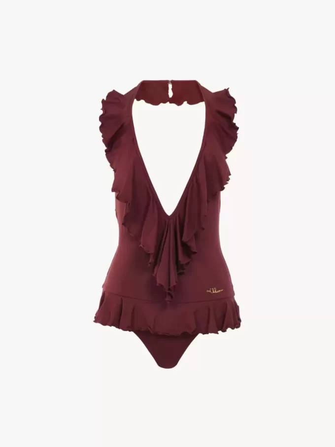 Maillot de bain une pièce à volants et col en V